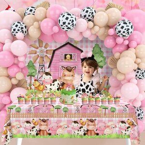 Girls Baby Shower or Girls Birthday Decoration Set - Pink Farm Animals